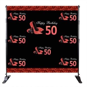 50th Birthday Photo Backdrop Red High Heels 8x8Ft